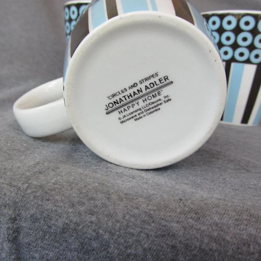 Jonathan Adler Happy Home circles & stripes 14 oz mugs set of 4 (W3271)